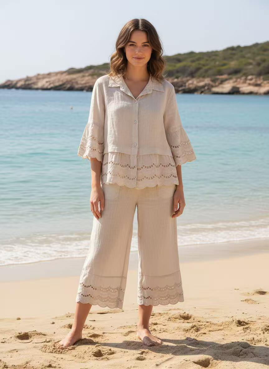 Wholesaler ALYSSA srl - WOMEN'S LINEN SHIRT WITH THREE-QUARTER SLEEVES