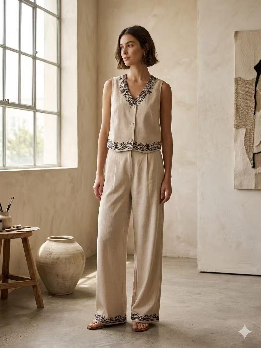 Wholesaler ALYSSA srl - WOMEN'S SUIT WITH EMBROIDERED VEST AND TROUSERS
