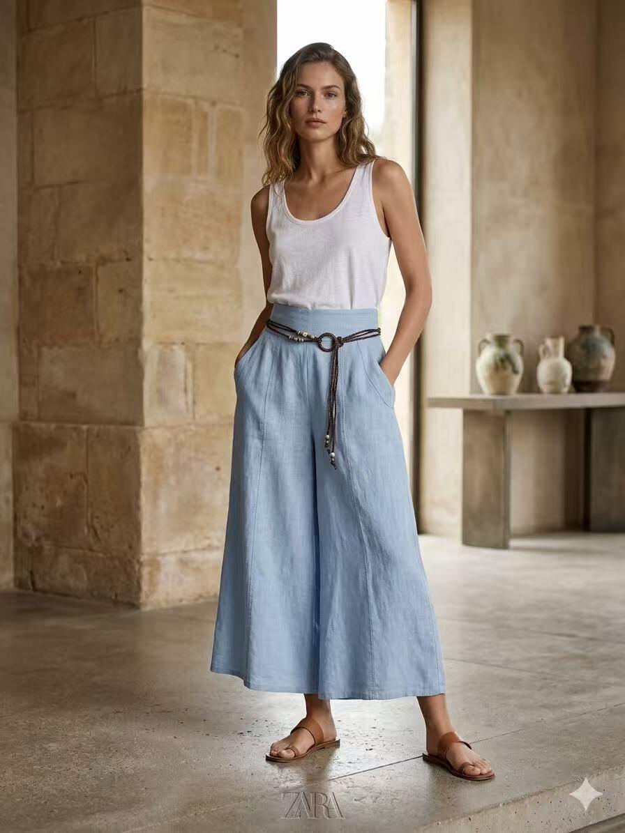 Mayorista ALYSSA srl - PANTALÓN CLÁSICO DE LINO CON BOLSILLOS Y CINTURÓN