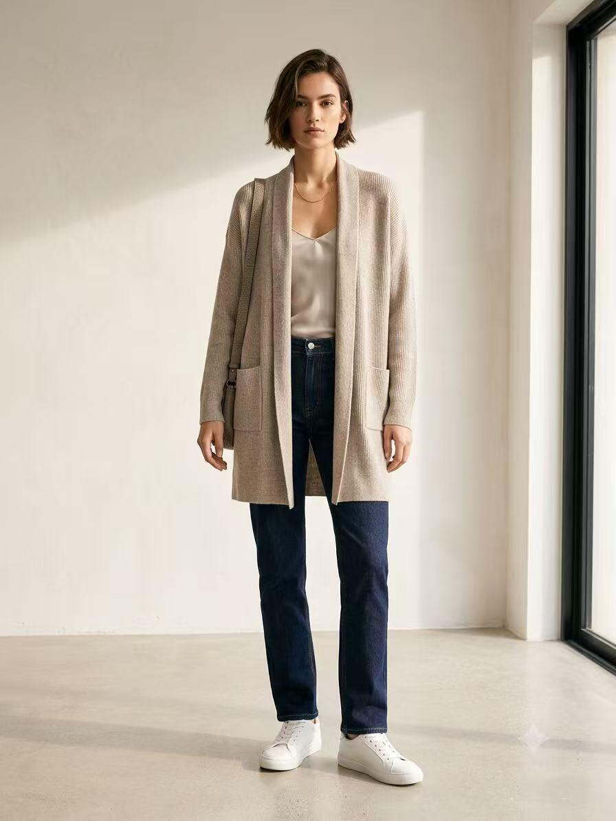 Wholesaler ALYSSA srl - RIBBED CARDIGAN WITH POCKETS