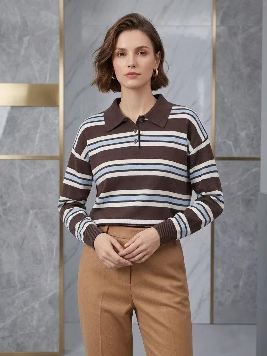 Wholesaler ALYSSA srl - Striped sweater with polo collar and buttons