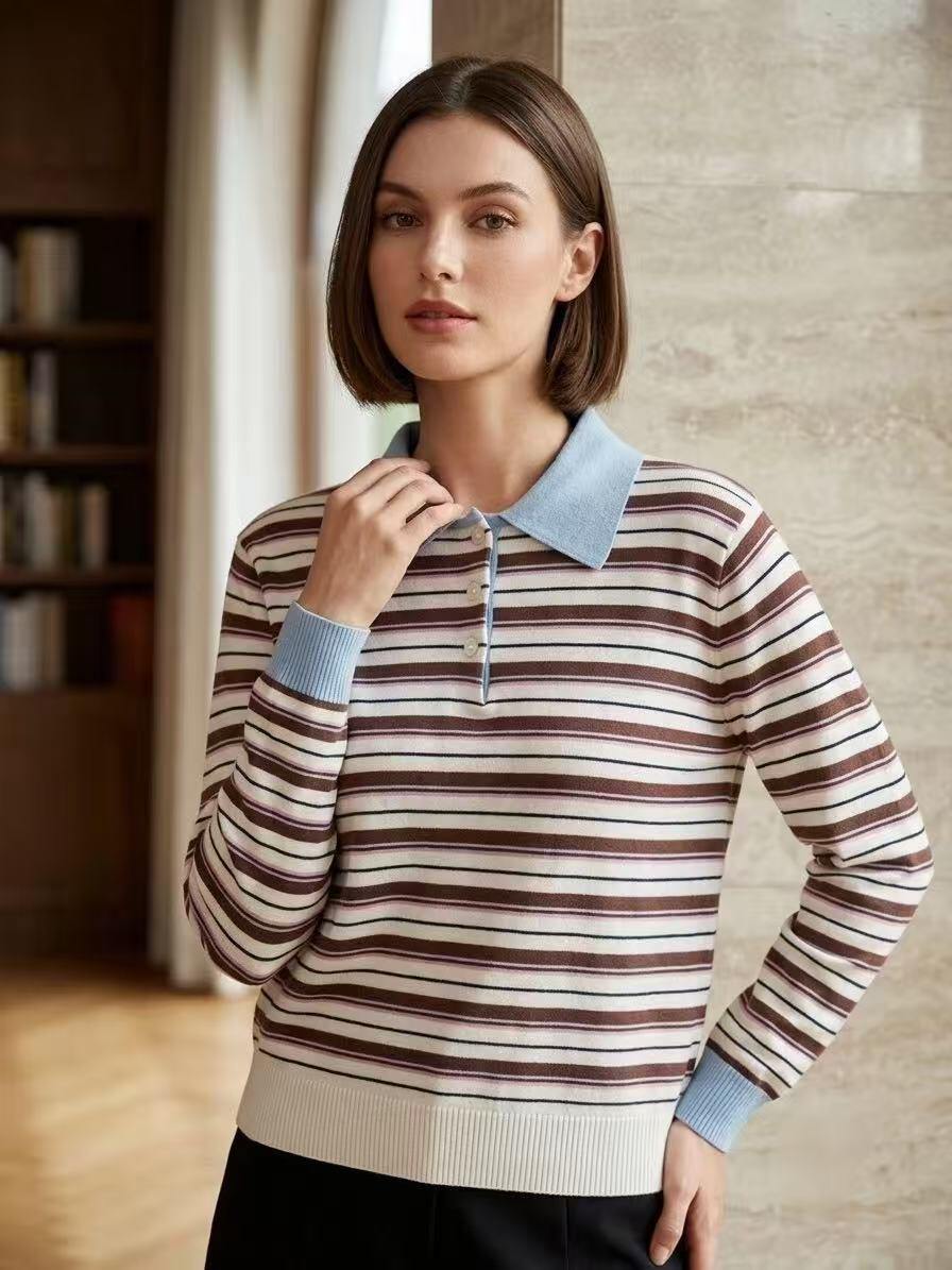 Wholesaler ALYSSA srl - Striped sweater with polo collar and buttons