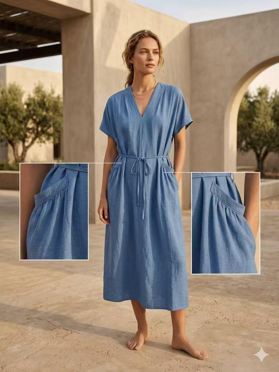 Wholesaler ALYSSA srl - WOMEN'S SHORT SLEEVE SOLID DRESS WITH POCKETS