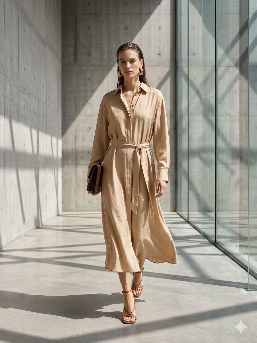 Wholesaler ALYSSA srl - CLASSIC WOMEN'S SOLID COLOR LONG SLEEVE DRESS WITH FRONT BUTTONS AND POCKETS
