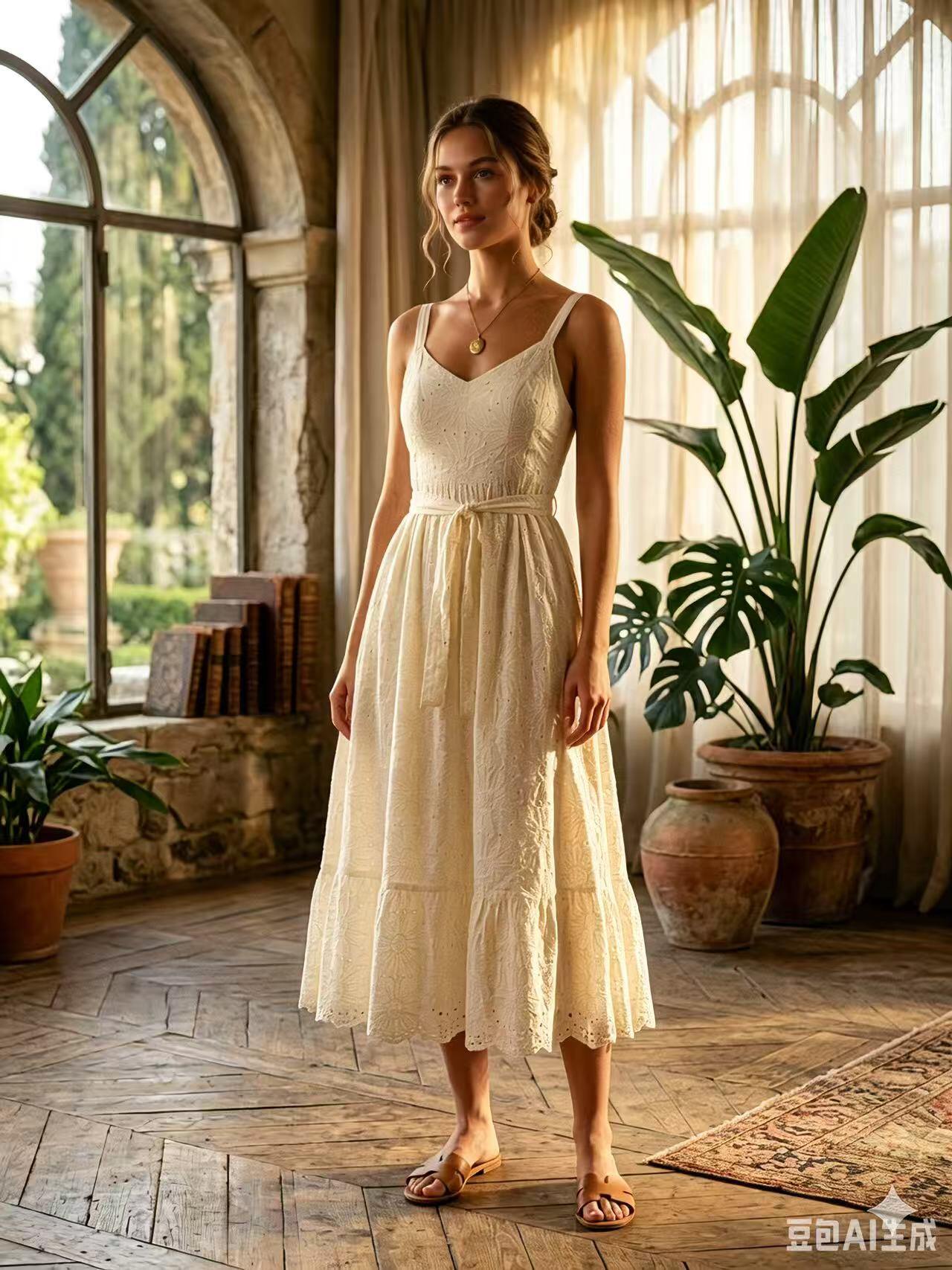 Mayorista ALYSSA srl - VESTIDO LARGO DE ENCAJE SAN GALLO CON TIRANTES