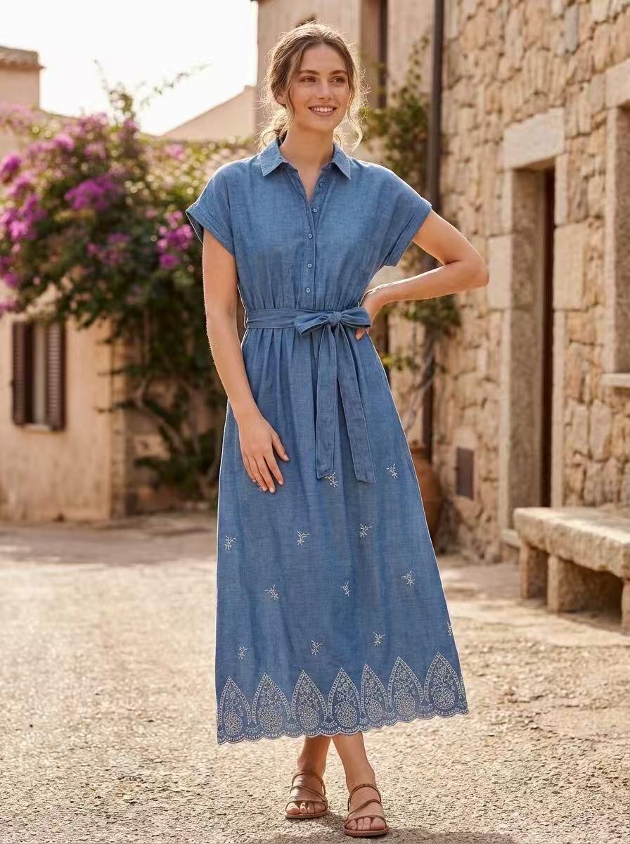 Wholesaler ALYSSA srl - WOMEN'S DRESS 100% EMBROIDERED TENCEL