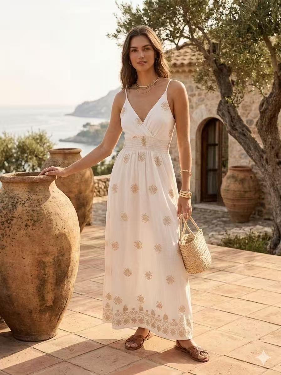 Wholesaler ALYSSA srl - EMBROIDERED WOMEN'S DRESS WITH STRAPS
