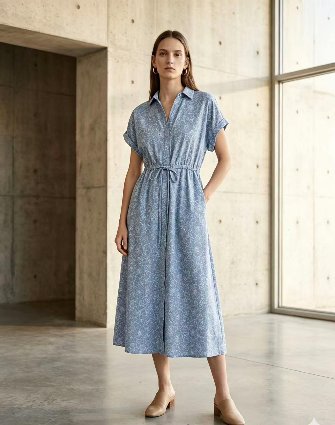 Mayorista ALYSSA srl - VESTIDO LARGO DE MUJER CON CINTURÓN AJUSTABLE