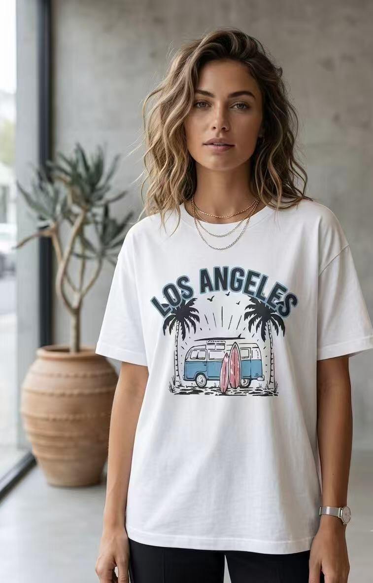 Grossista ALYSSA srl - T-SHIRT A TINTA UNITA CON SCRITTA LOS ANGELES