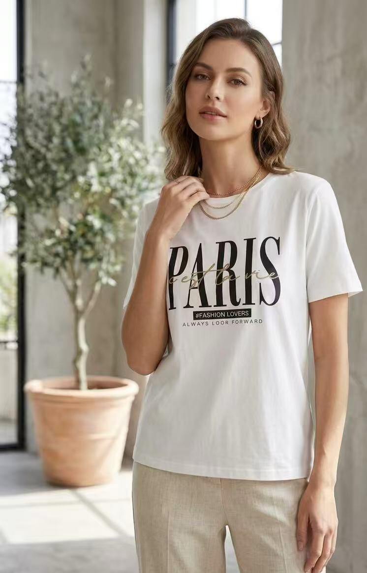 Grossiste ALYSSA srl - T-SHIRT UNIE AVEC INSCRIPTION PARIS