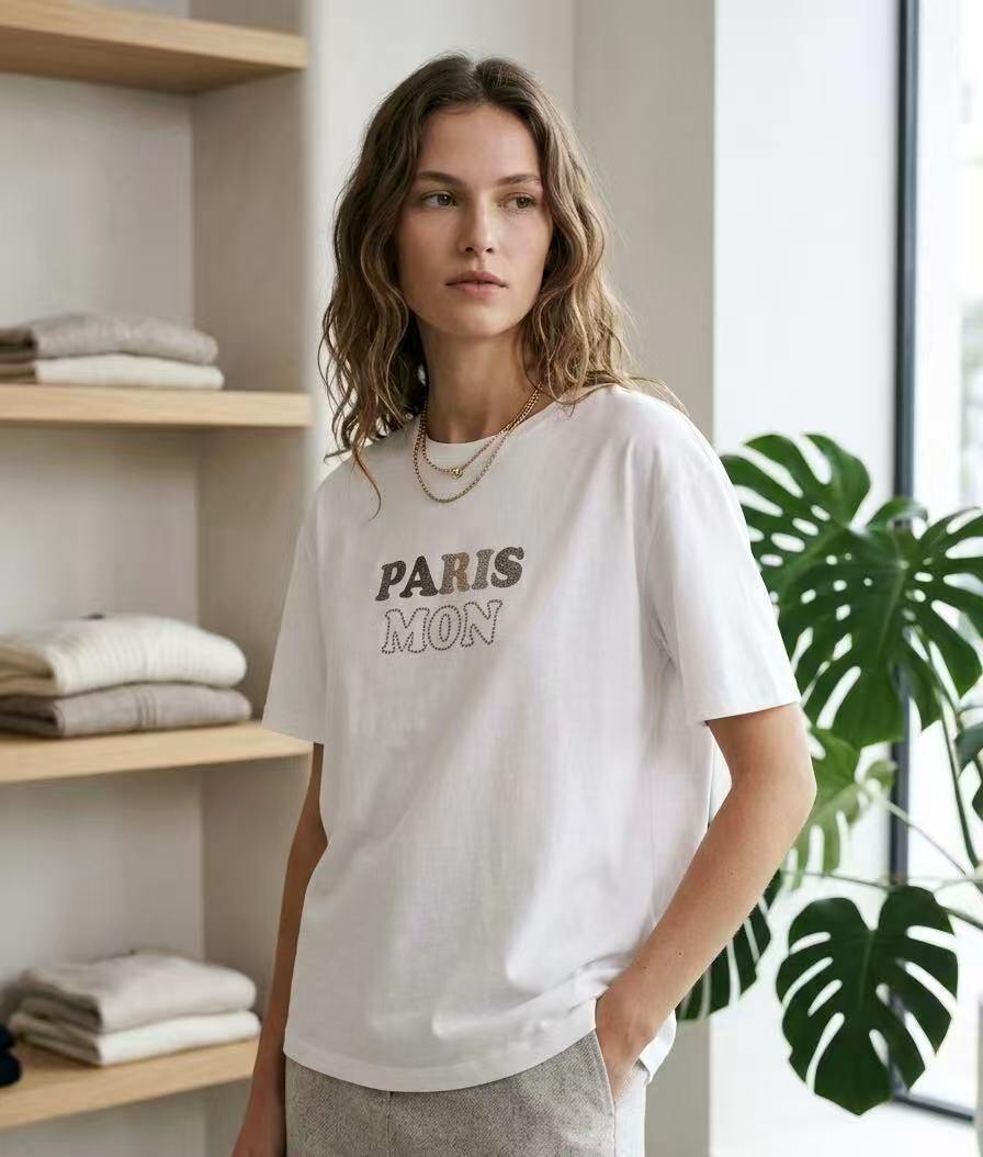 Grossiste ALYSSA srl - T-SHIRT UNIE AVEC INSCRIPTION PARIS