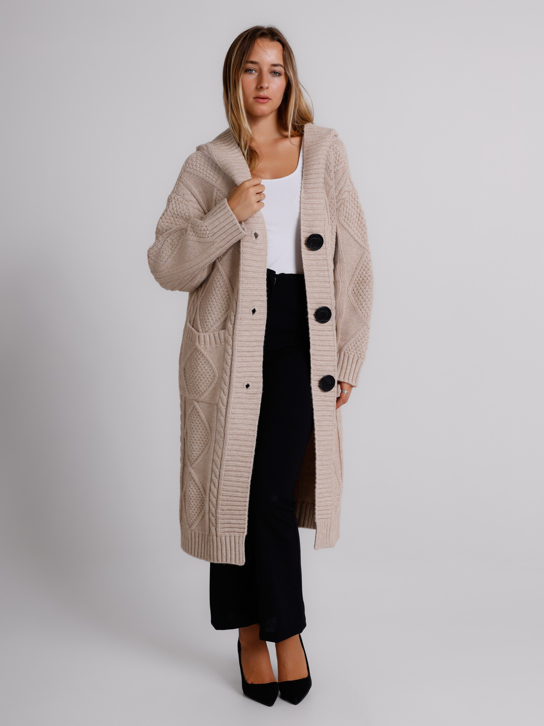 Grossista ALYSSA srl - CARDIGAN A ROMBI CON CAPPUCCIO