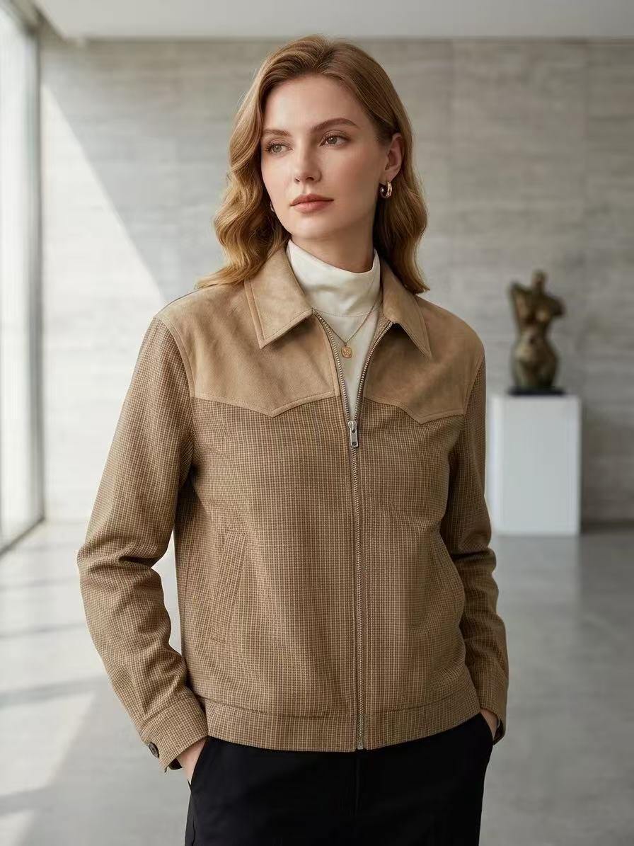 Wholesaler ALYSSA srl - SHORT ZIP-UP CARDIGAN JACKET IN DOUBLE MATERIAL