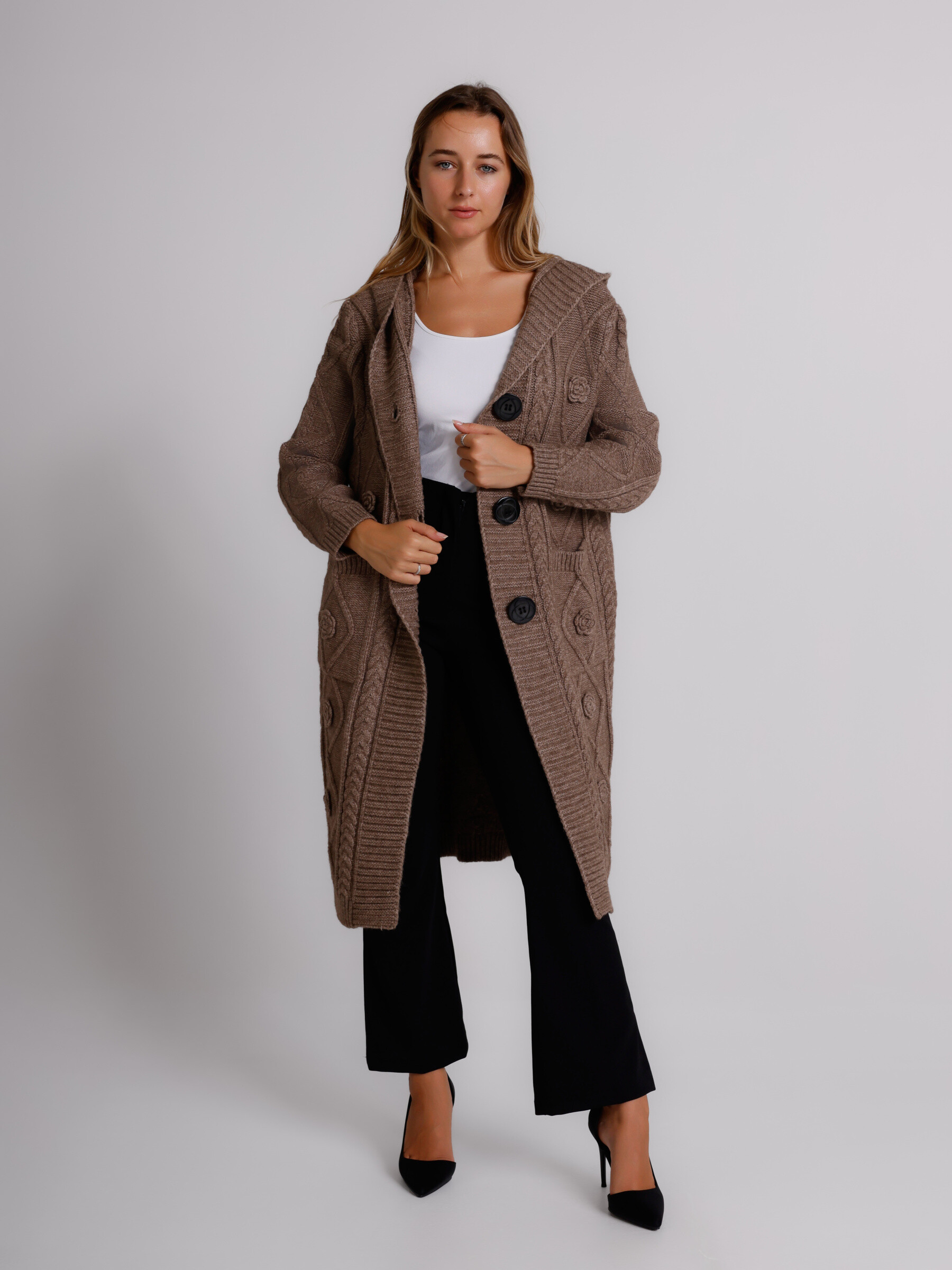 Grossista ALYSSA srl - Cardigan con fiori e cappuccio