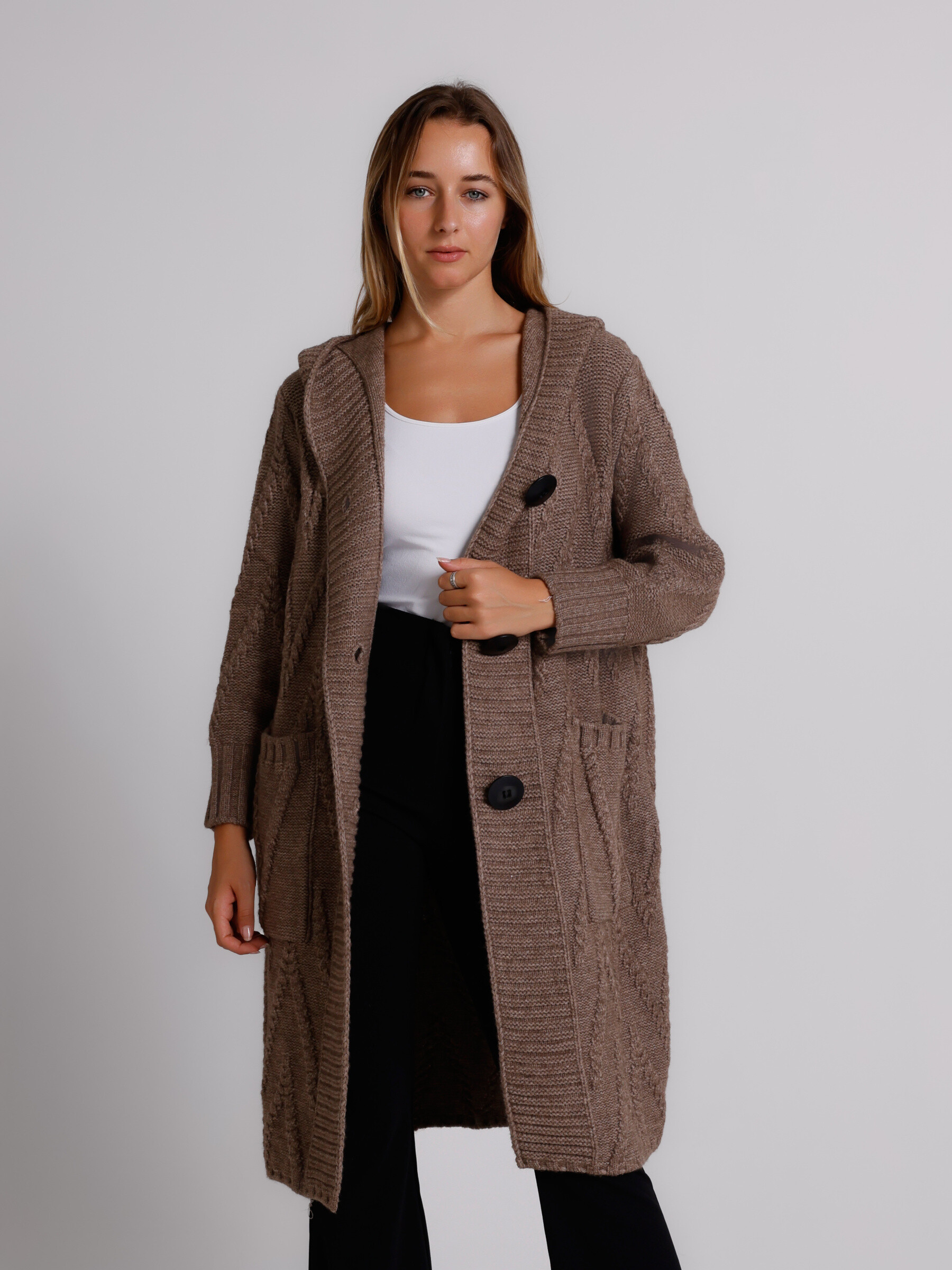 Grossista ALYSSA srl - Cardigan con cappuccio a frecce