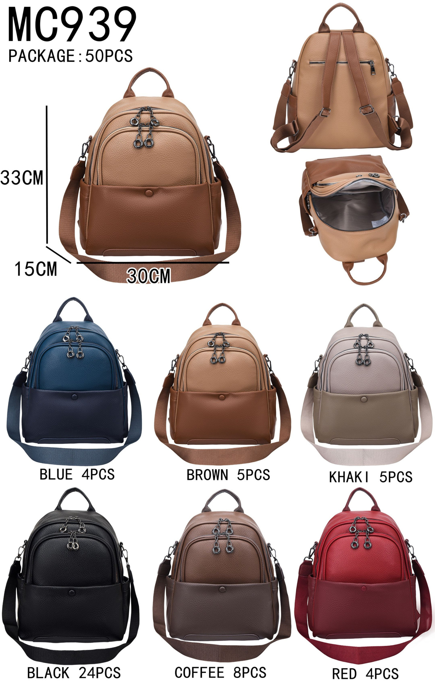 Wholesaler AMANDA CLOTHING BAGS AND ACCESSORIES - WOMEN'S BACKPACK SIZE 30*15*33