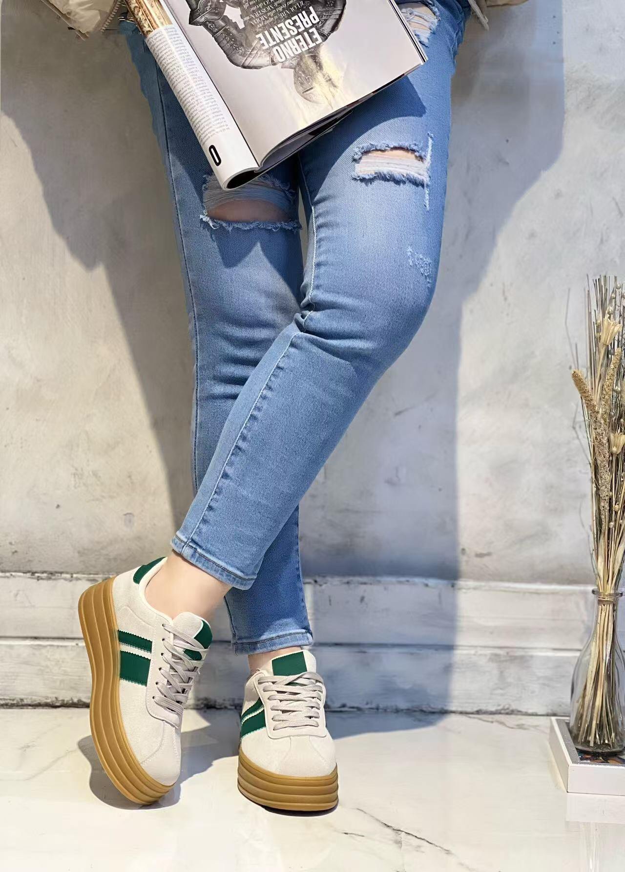 Wholesaler AMANDA SHOES - HIGH-SOLE SUEDE SYNTHETIC SNEAKERS WITH LACES
