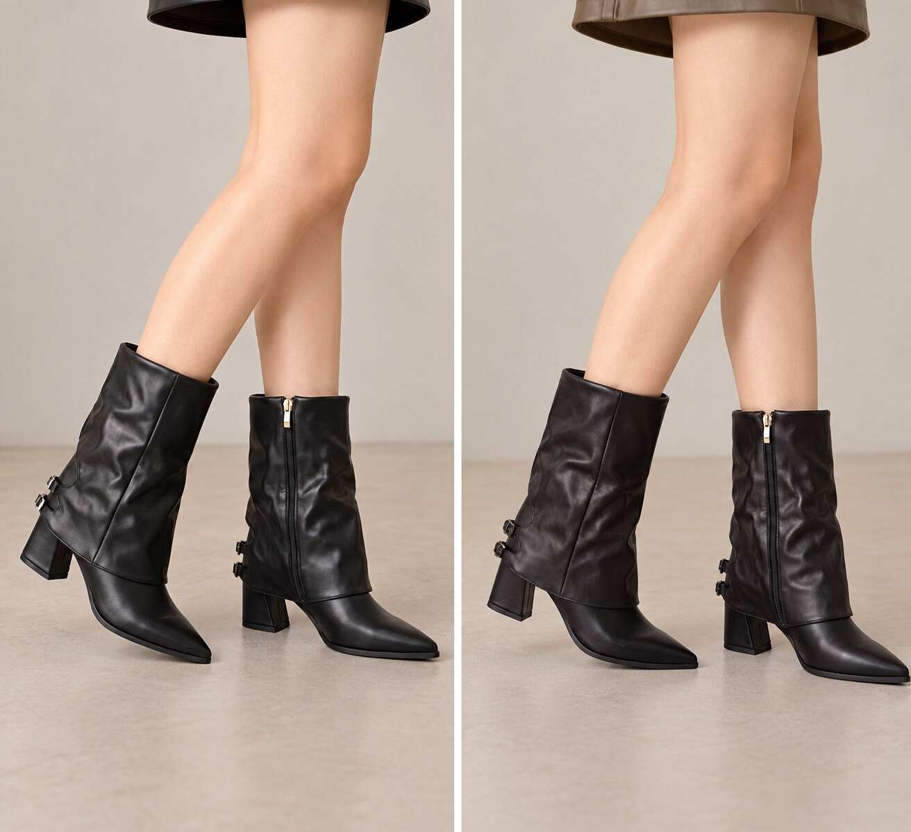 Grossiste AMANDA SHOES - Bottines femme à bout pointu avec talon et boucles décoratives