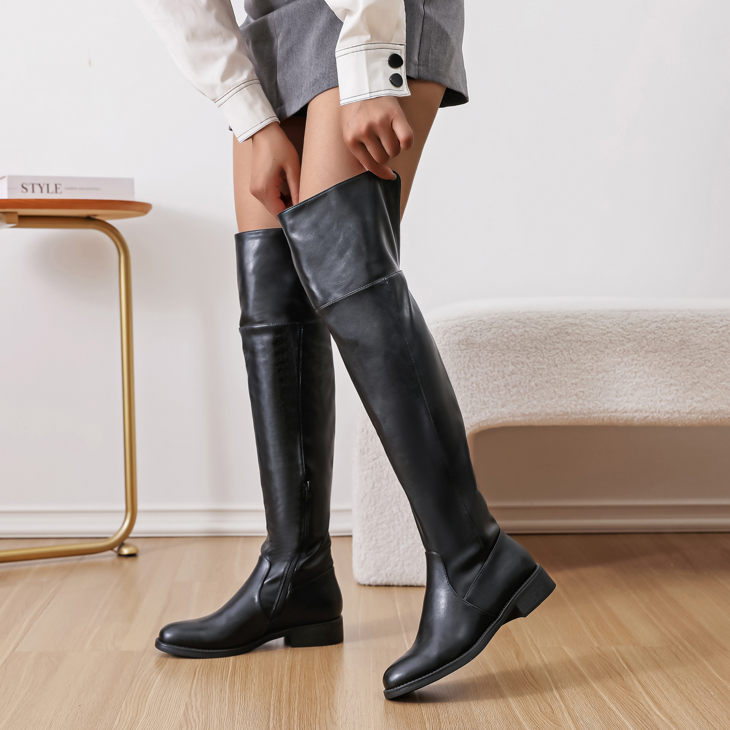 Wholesaler AMANDA SHOES - FOLDABLE OVER-THE-KNEE HIGH BOOT WITH HALF ZIPPER