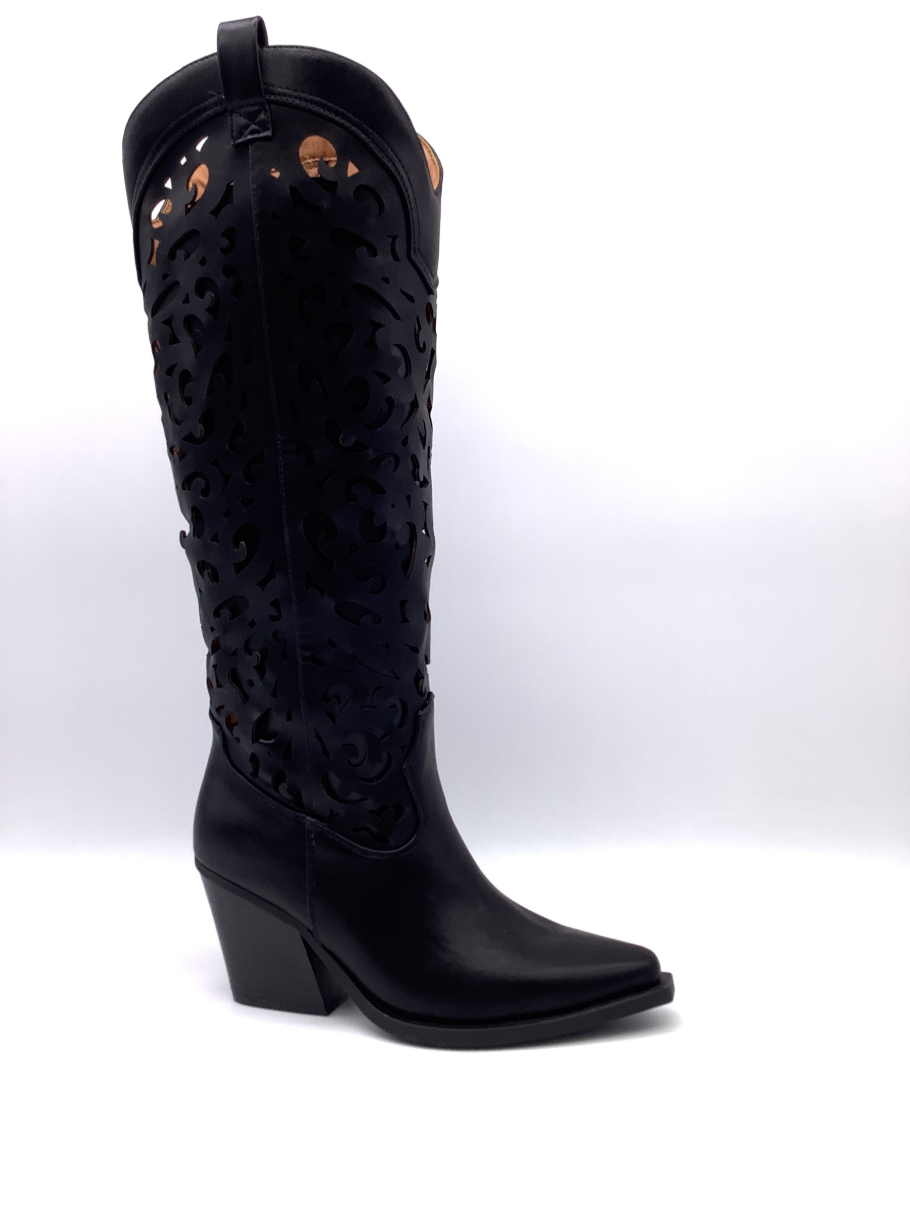 Grossiste AMANDA SHOES - BOTTES TEXANES AJOURÉES. FERMETURE ÉCLAIR. HAUTEUR DU TALON 7 CM