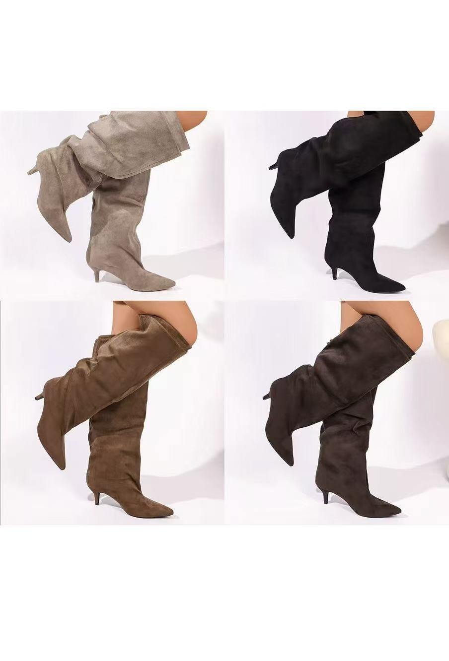 Wholesaler AMANDA SHOES - High suede boot with mid heel and no zipper