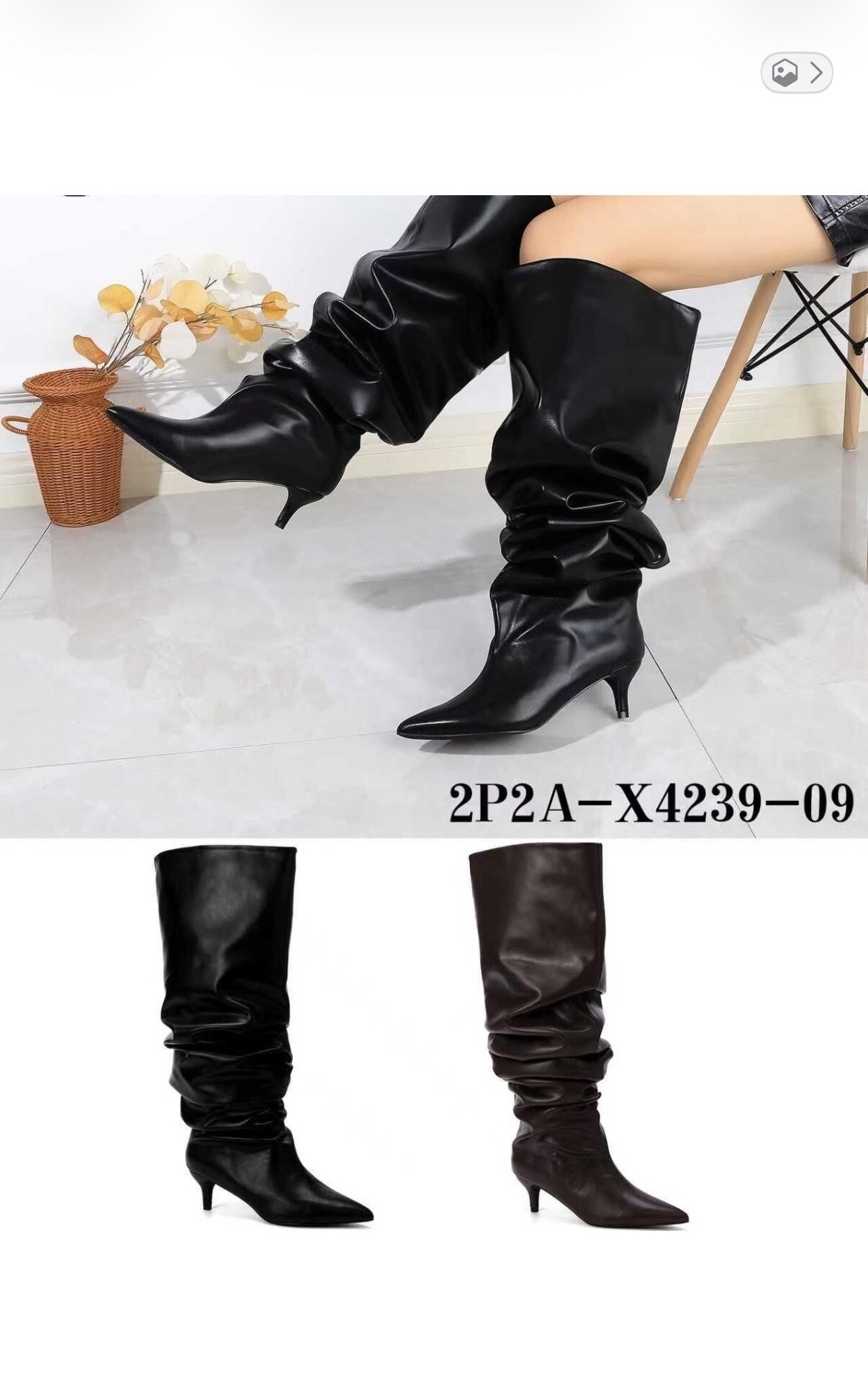 Mayorista AMANDA SHOES - Bota ancha con tacón bajo en cuero sintético sin cremalleras
