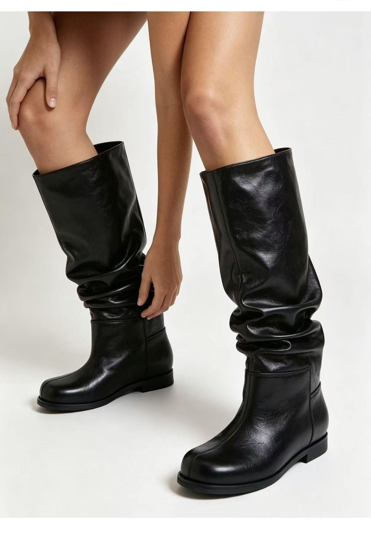 Grossiste AMANDA SHOES - Bottes hautes basses en simili cuir sans fermetures éclair