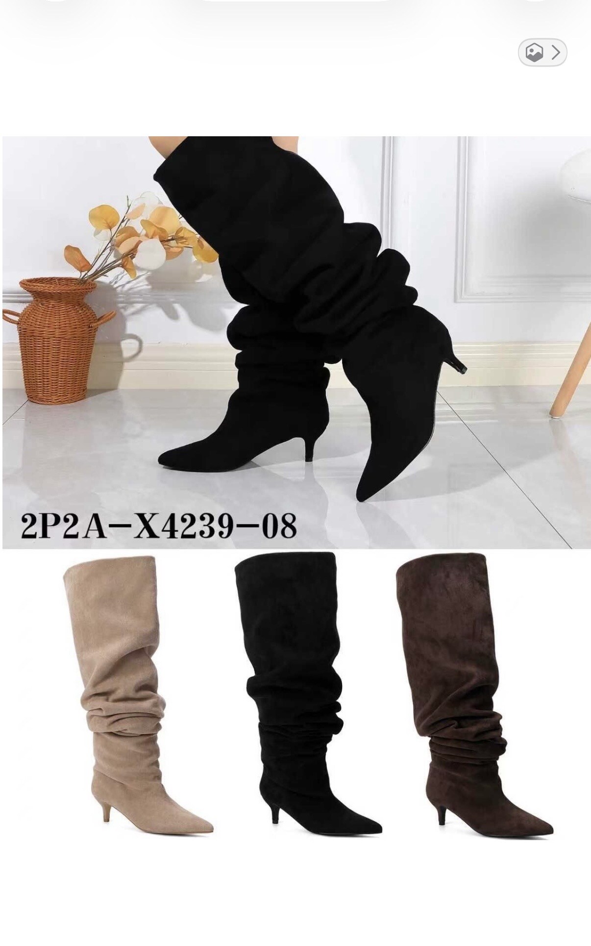 Grossiste AMANDA SHOES - Botte en daim à talon bas sans fermeture éclair