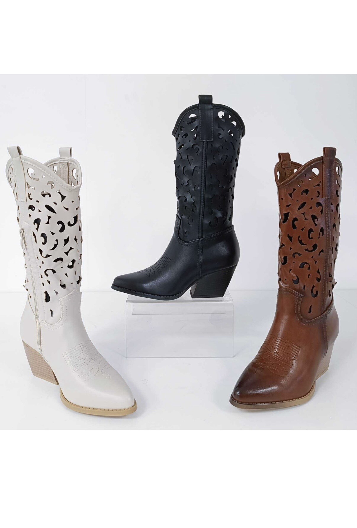 Grossiste AMANDA SHOES - BOTTES STYLE TEXAN AVEC TALON ET FERMETURES ÉCLAIR