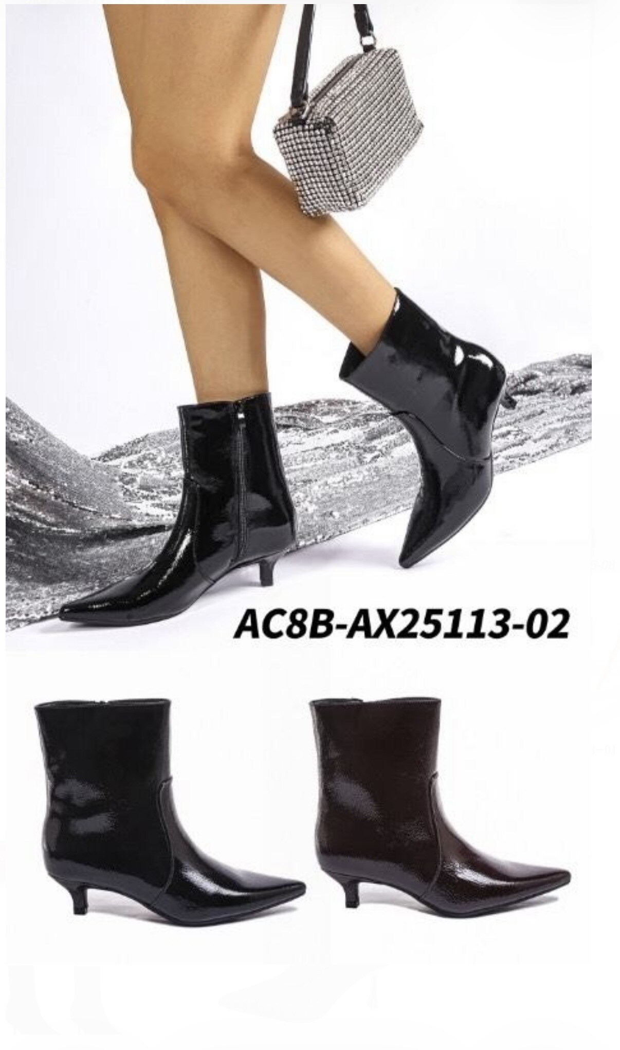 Wholesaler AMANDA SHOES - Low-heeled boots in shiny material with zippers