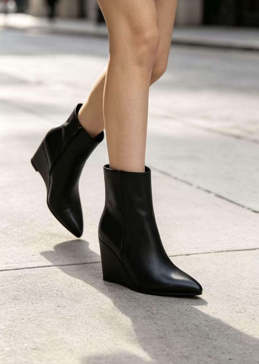 Grossiste AMANDA SHOES - Bottines à talons compensés en simili cuir avec fermetures éclair