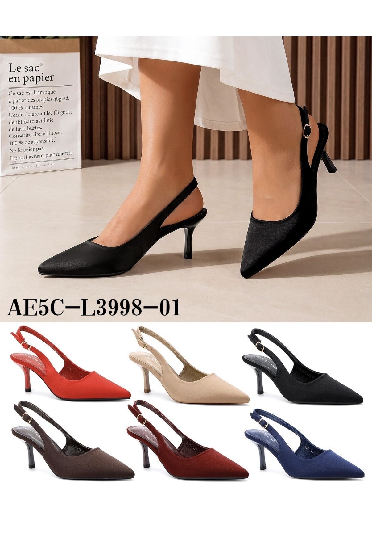 Grossiste AMANDA SHOES - ESCARPINS À TALON MOYEN EN TISSU AVEC BOUCLES