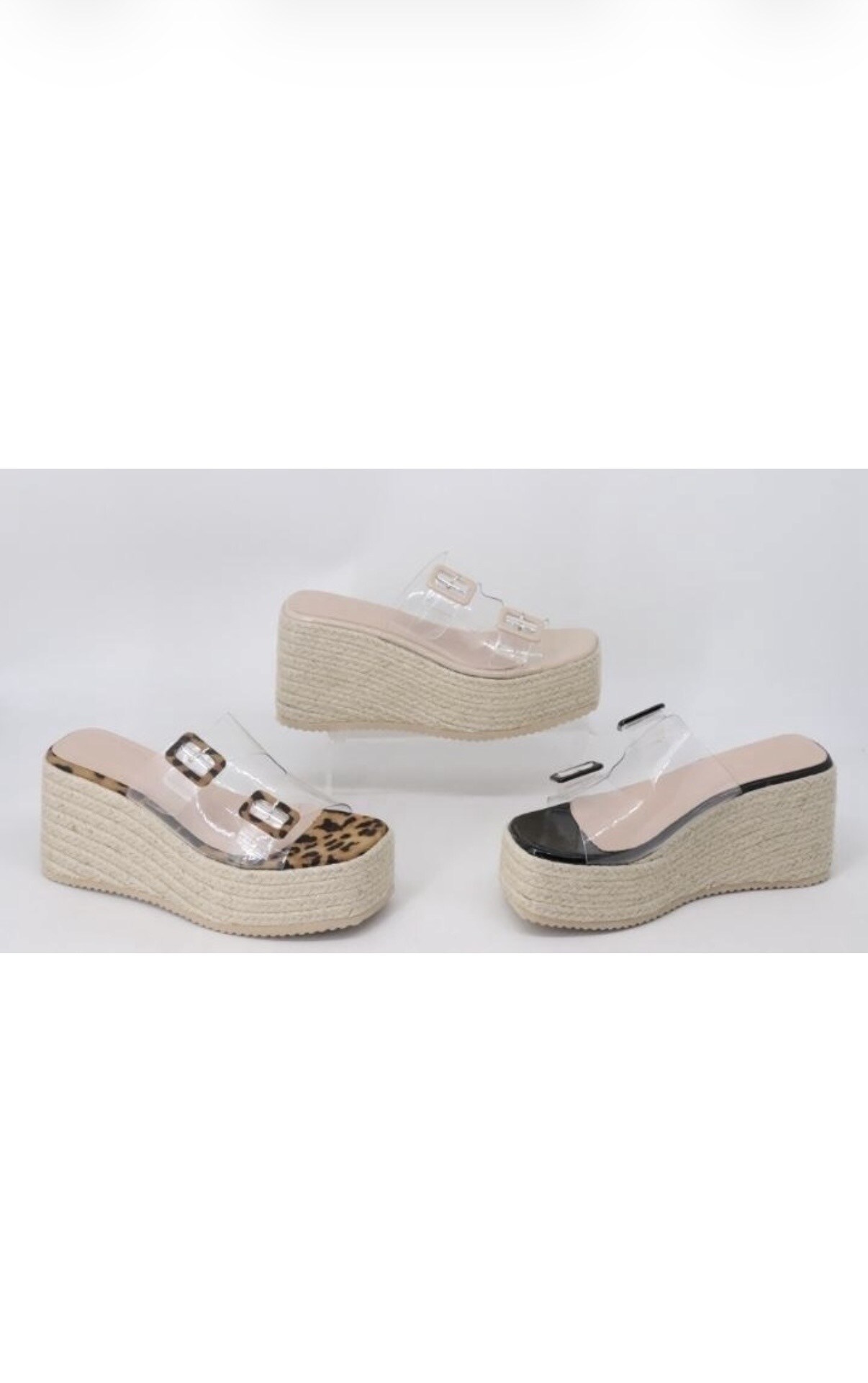 Wholesaler AMANDA SHOES - WEDGE ROPE SANDALS WITH TRANSPARENT UPPER AND 2 BUCKLES