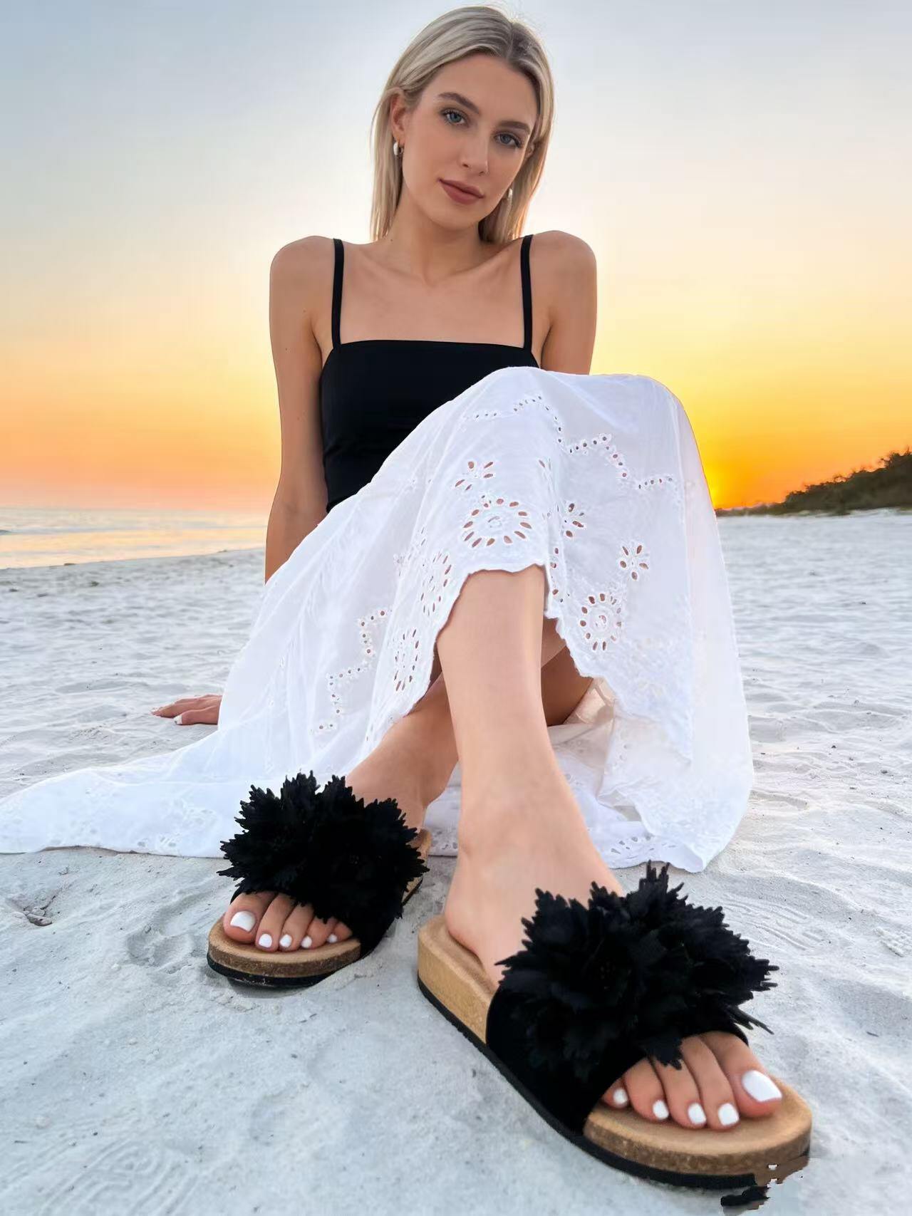 Wholesaler AMANDA SHOES - CORK SLIPPERS WITH FLOWER