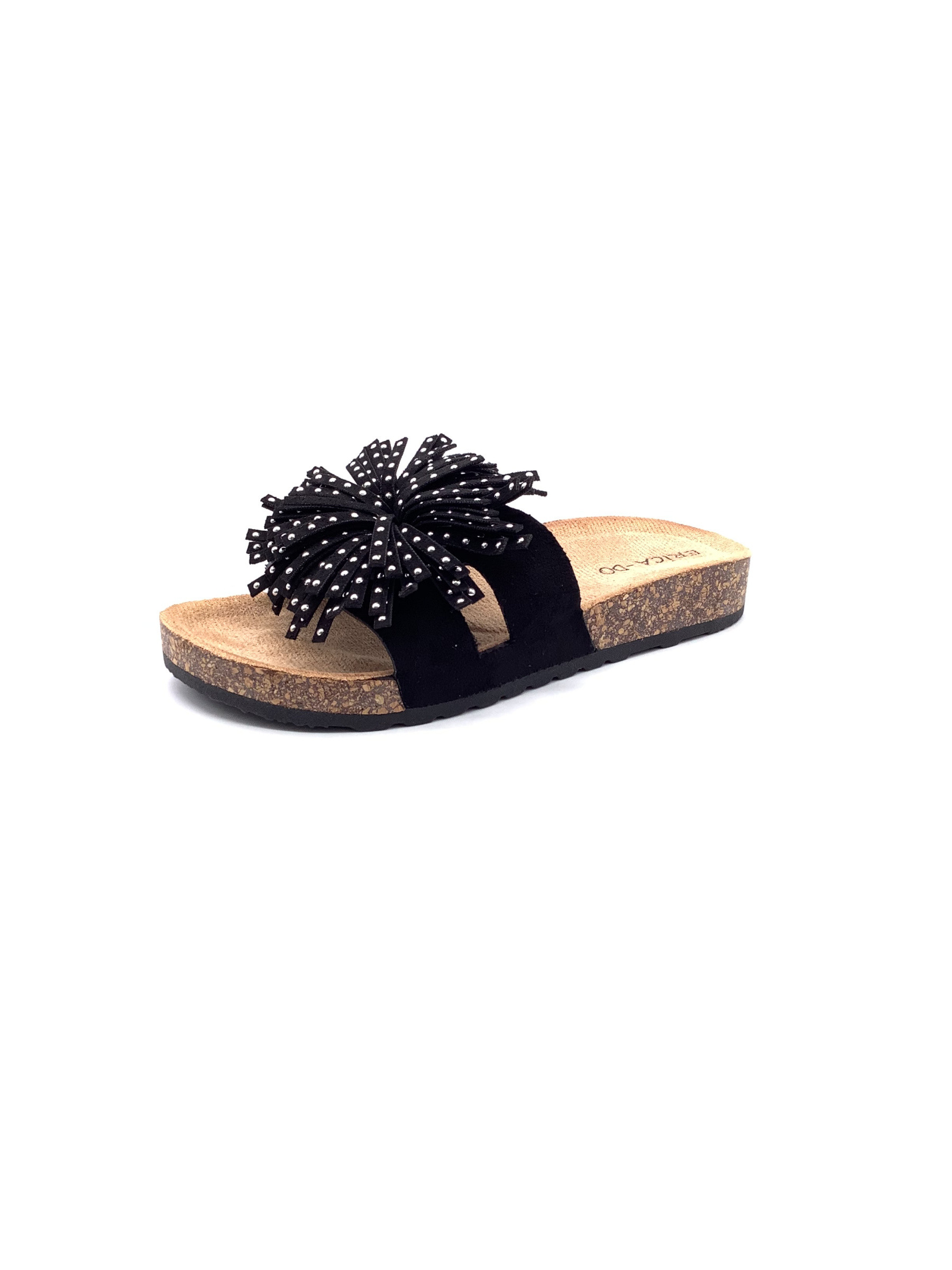 Grossista AMANDA SHOES - Ciabatte basse con fiore e borchie