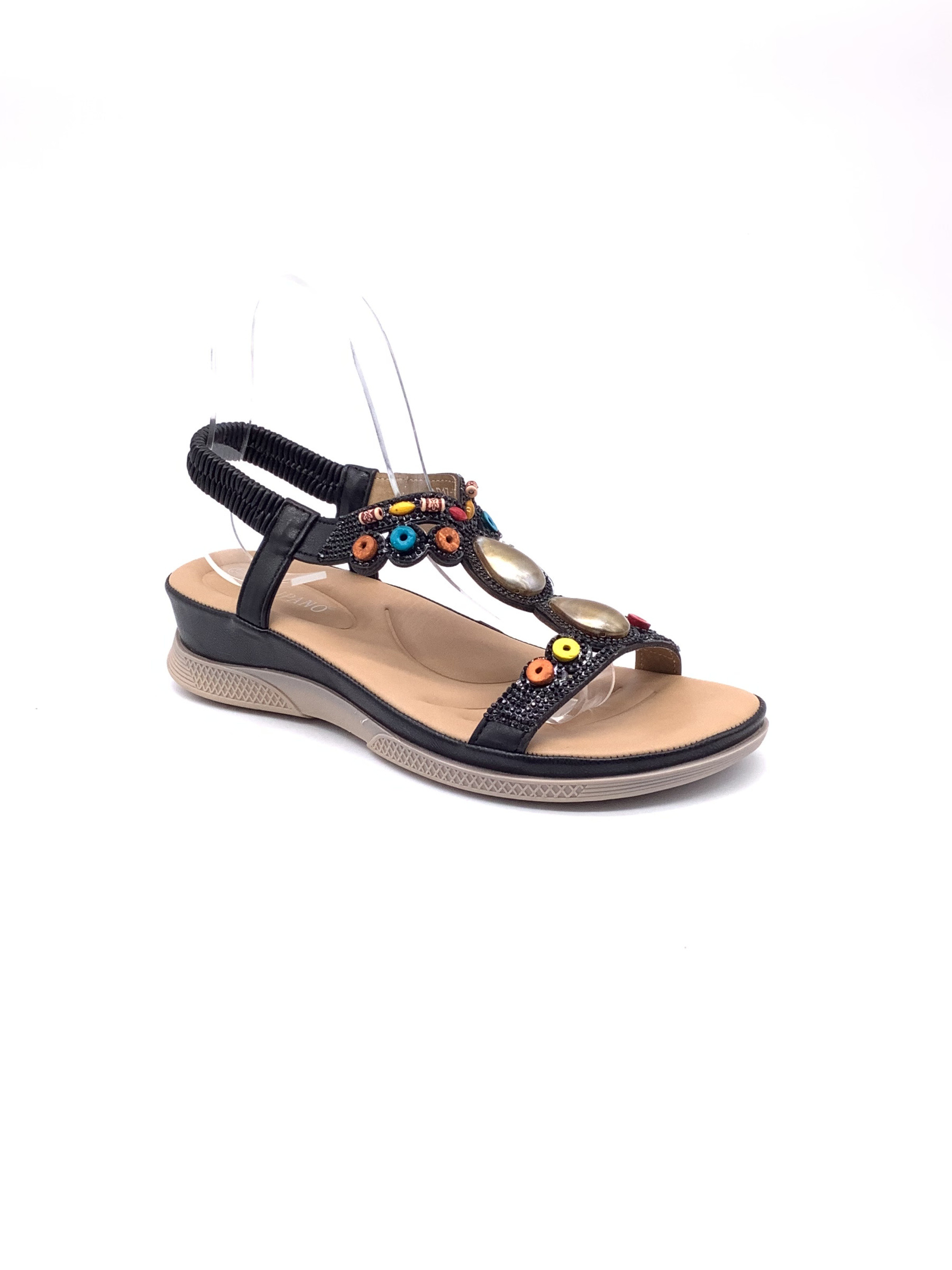 Wholesaler AMANDA SHOES - ELASTIC BACK WEDGE SANDALS WITH RHINESTONES