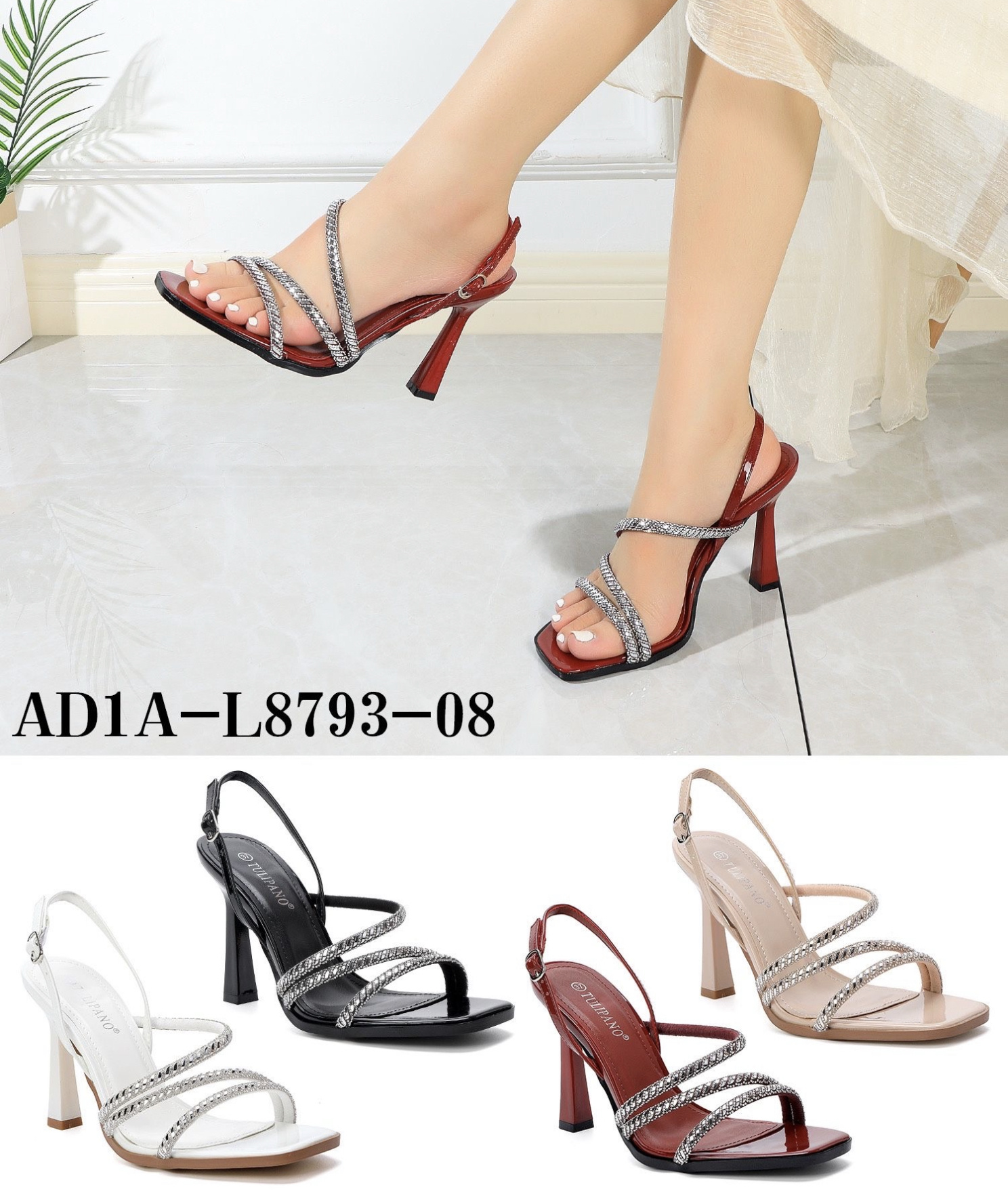Grossiste AMANDA SHOES - ÉLÉGANTS SANDALES À TALONS HAUTS AVEC STRASS