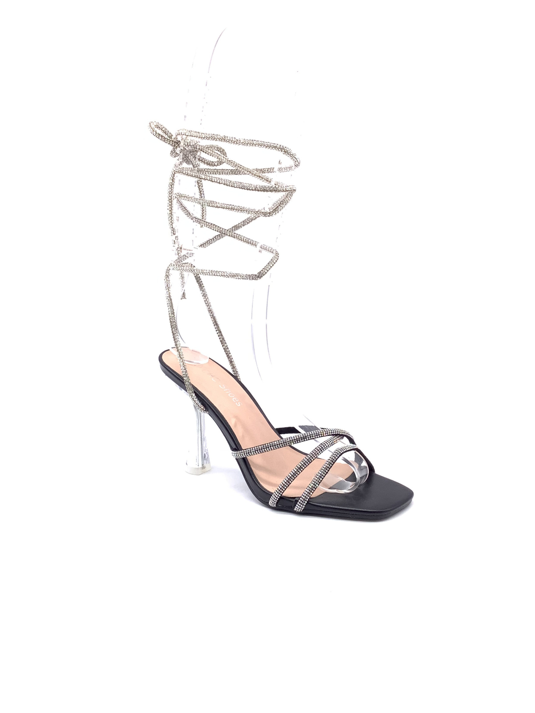 Grossista AMANDA SHOES - SANDALI TACCO TRASPARENTE ALLACIATI CON STRASS