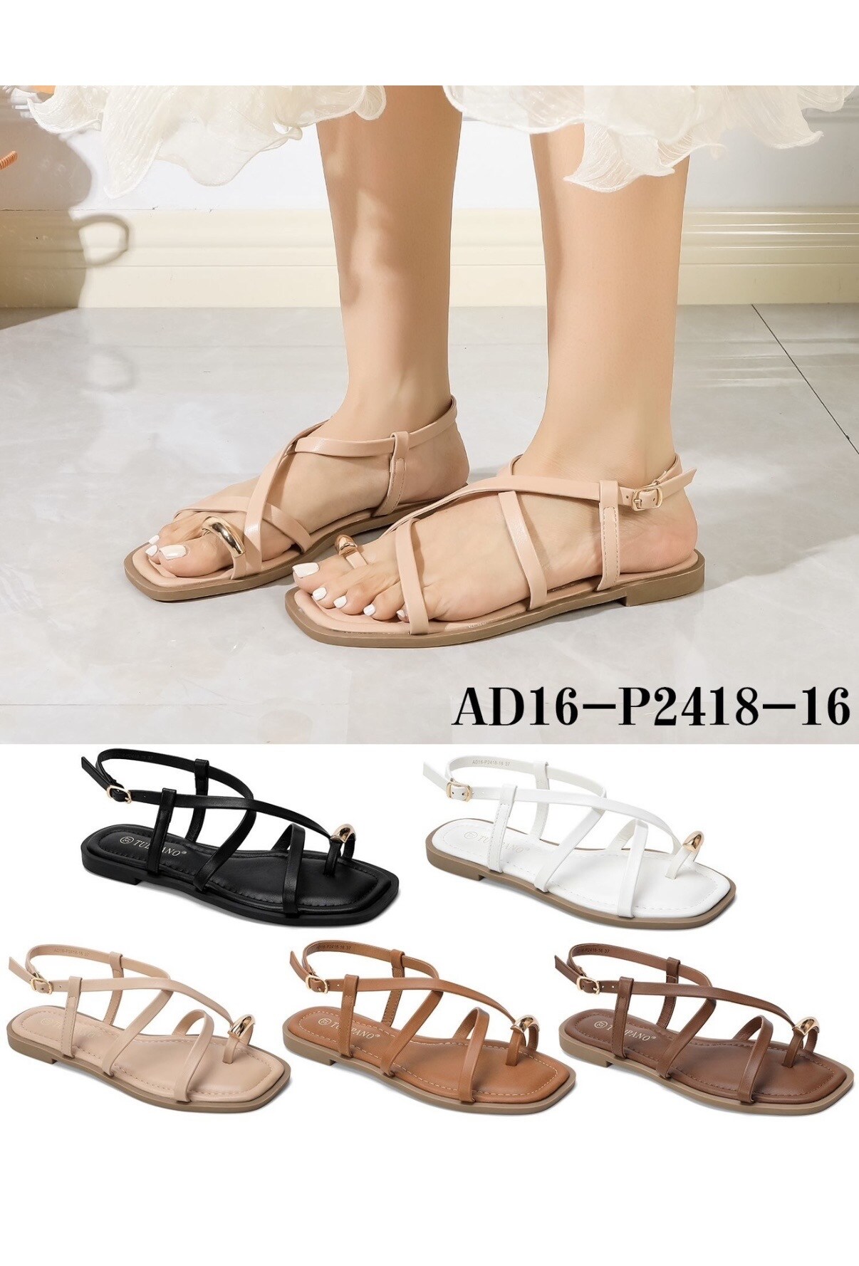 Wholesaler AMANDA SHOES - FLAT SANDAL WITH CROSSED LACES AND TOE POST