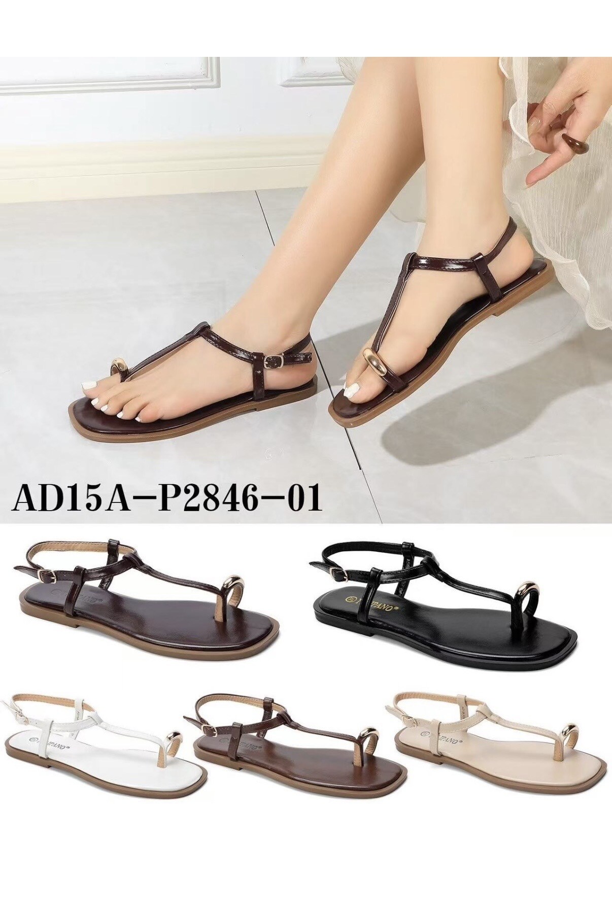 Wholesaler AMANDA SHOES - FLAT THONG SANDAL WITH ANKLE TIE