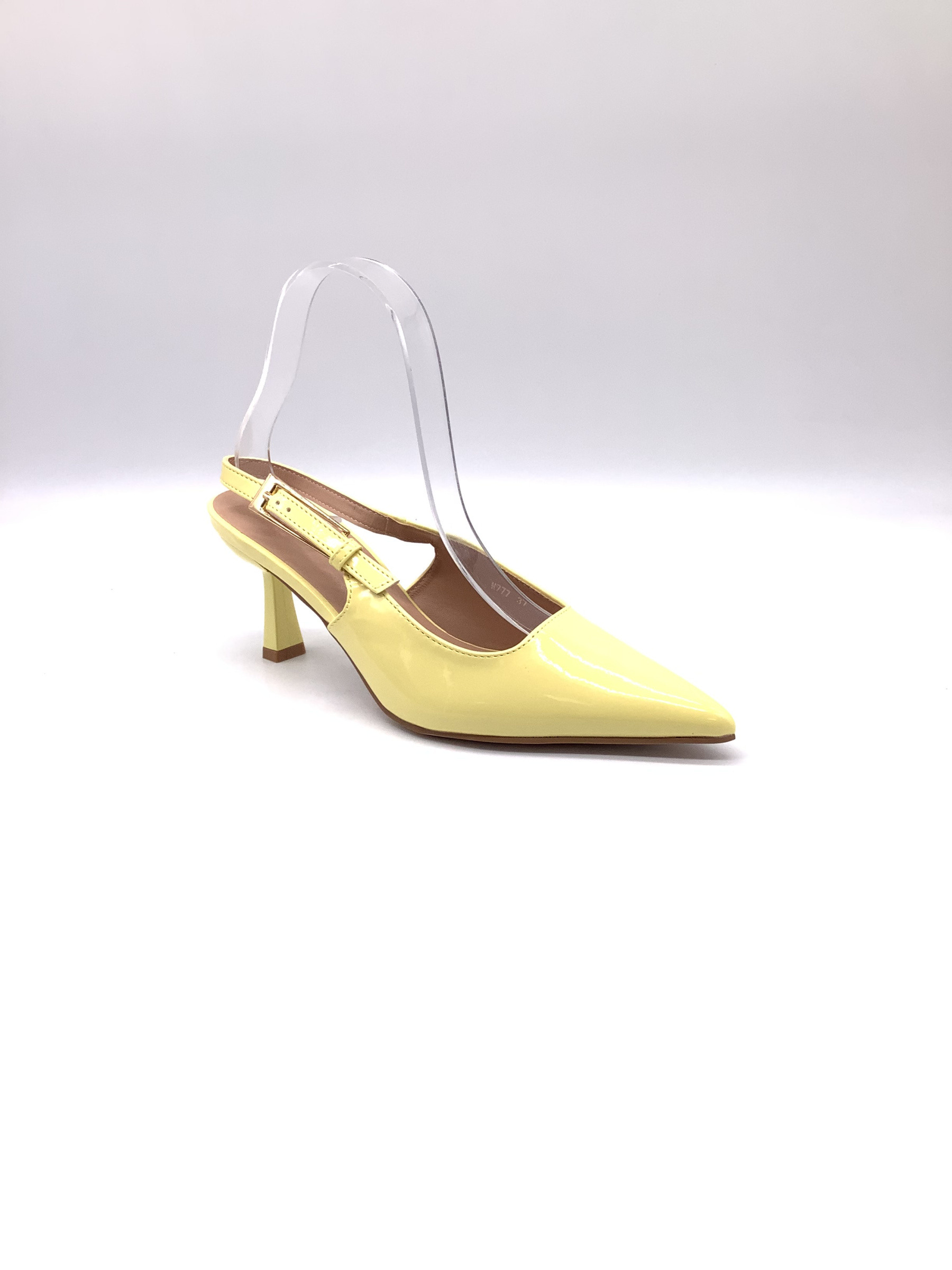 Großhändler AMANDA SHOES - MITTELHOHE SPITZENSANDALE MIT OFFENER FERSE AUS GLÄNZENDEM MATERIAL