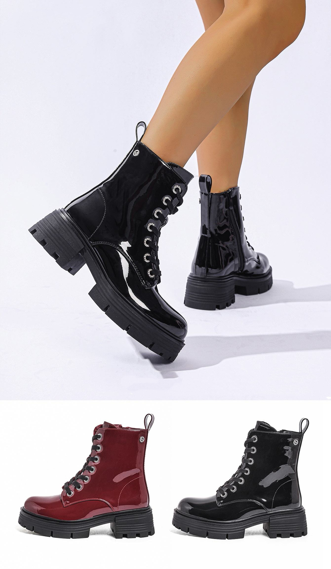 Wholesaler AMANDA SHOES - Shiny ankle boots with laces and zippers