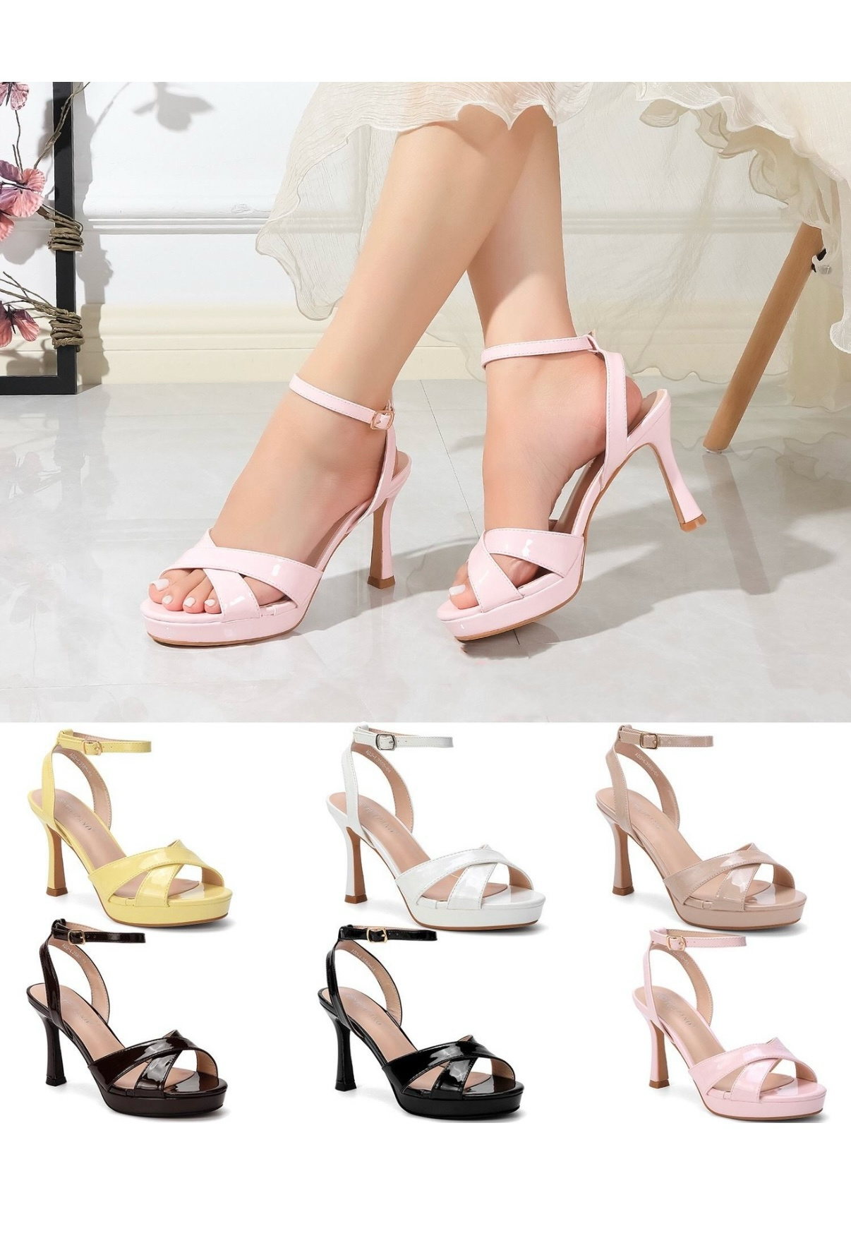 Wholesaler AMANDA SHOES - HIGH STILETTO HEEL SANDALS WITH BUCKLES IN SHINY MATERIAL