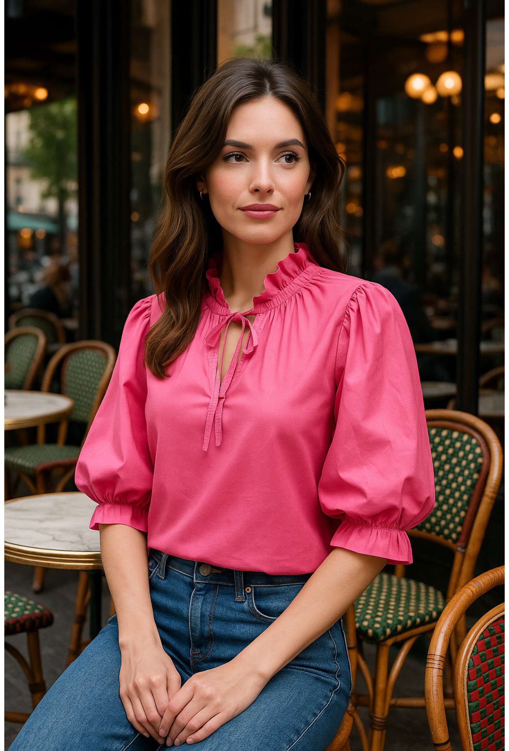 Grossiste AMARIA - Blouse à Col Volanté et Manches Bouffantes