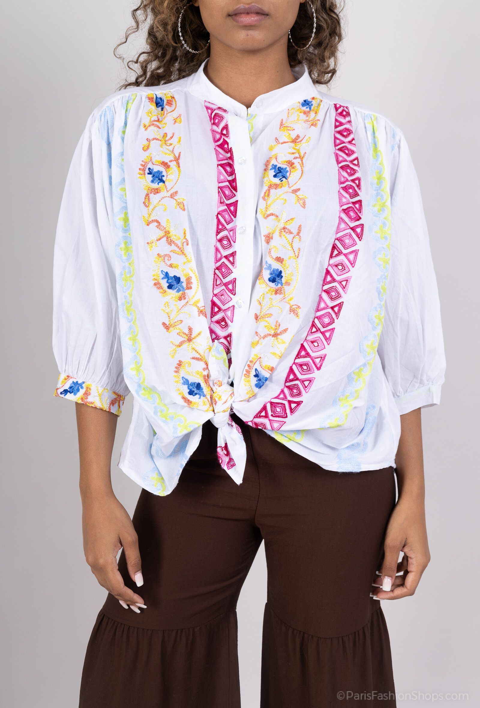 Grossiste AMARIA - Chemise Blanche Brodée Multicolore