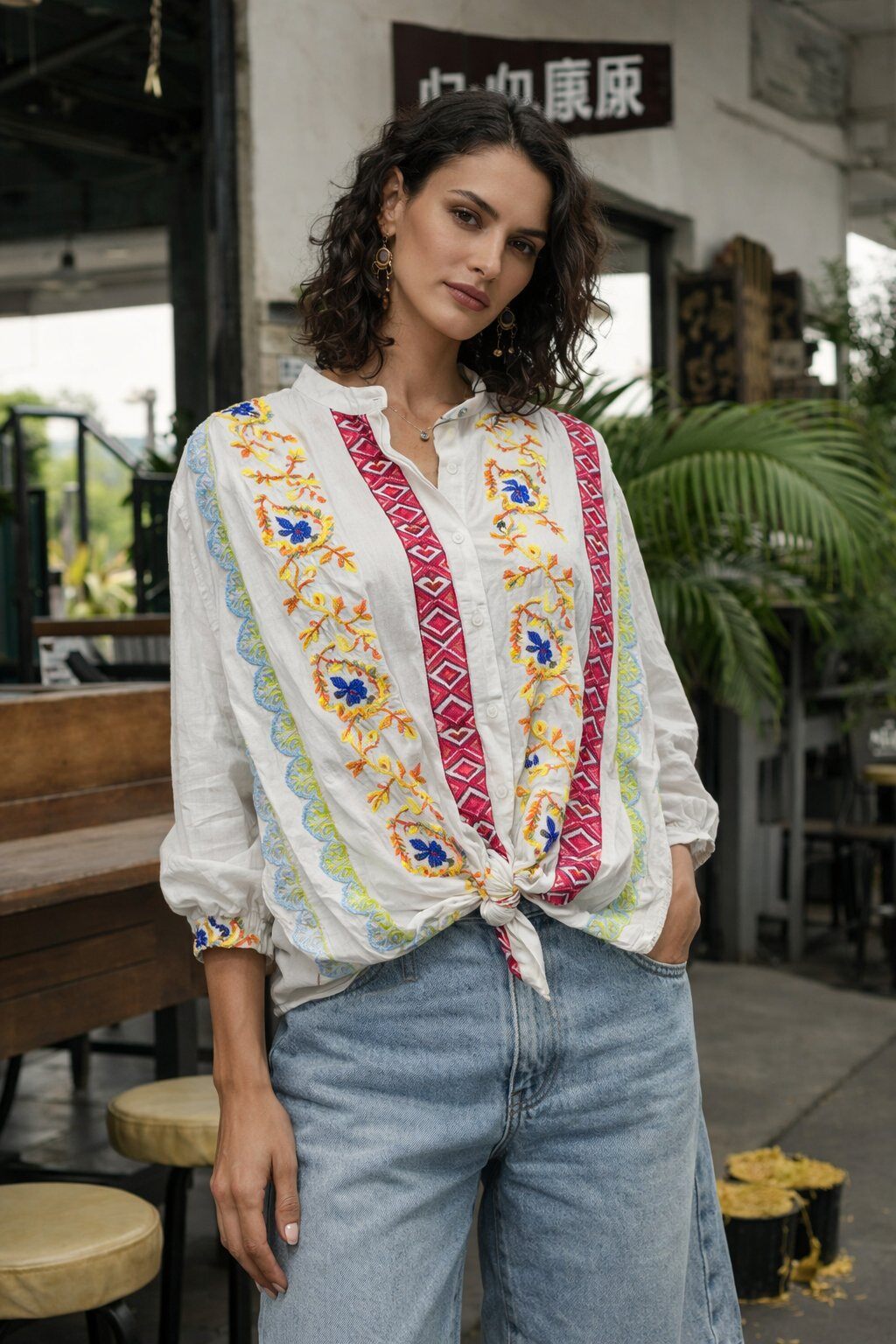 Mayorista AMARIA - Camisa Bordada Bohemia – Hecho en Italia - 100% VISCOSA