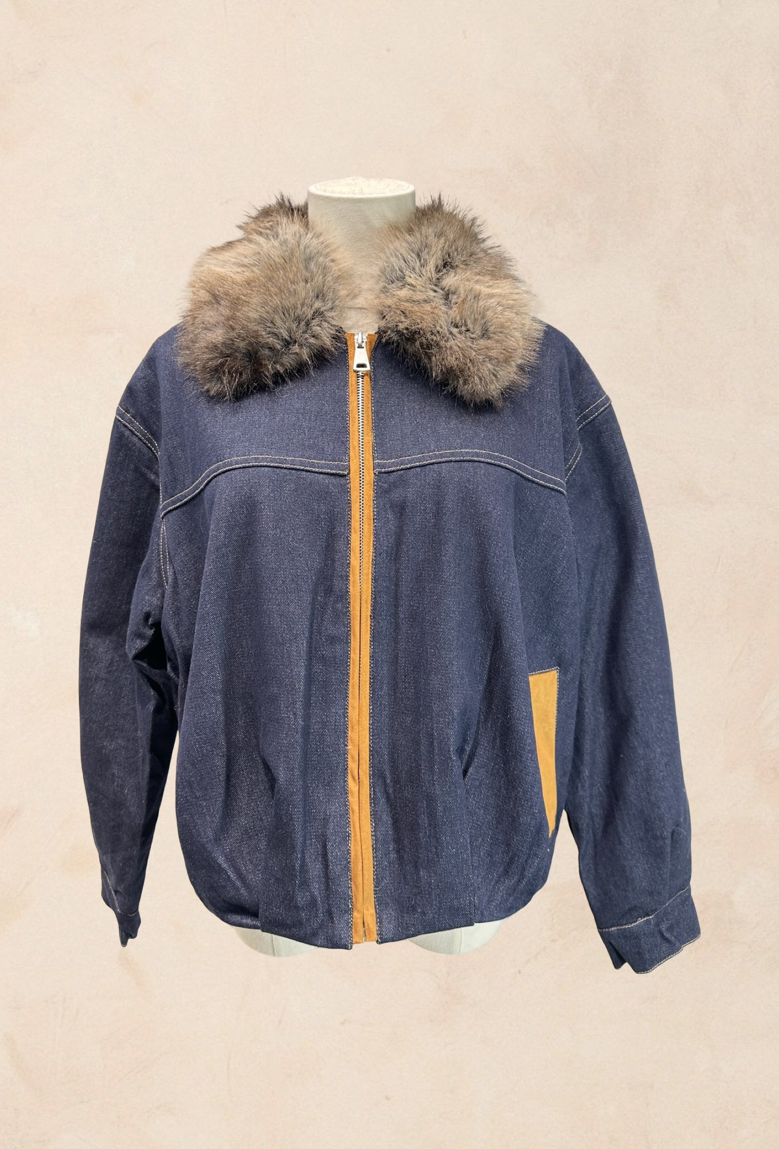 Grossiste AMARIA - Veste en Jean à Col en Fausse Fourrure - COTON