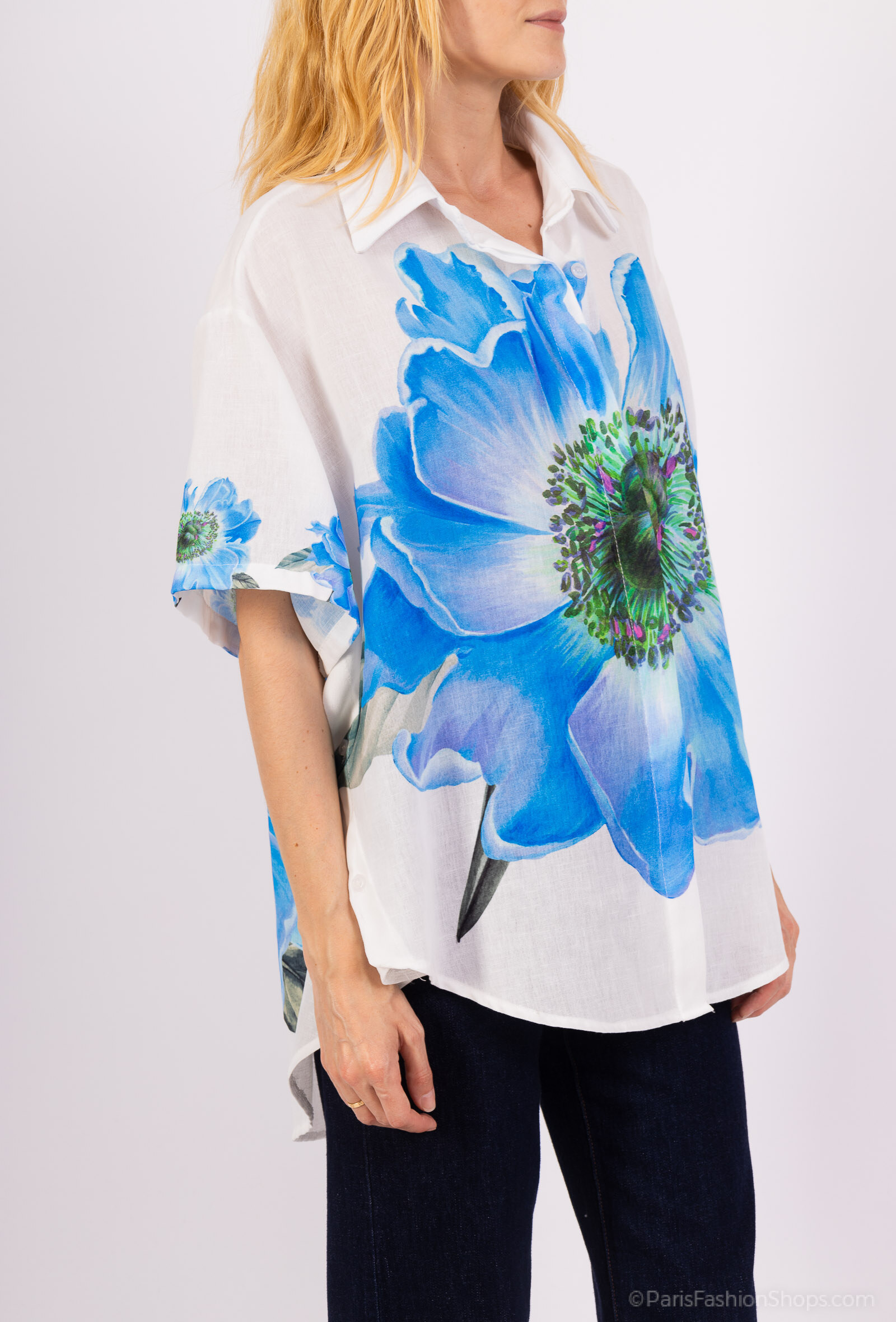 Maglietta casual con stampa floreale, collo rotondo, maniche
