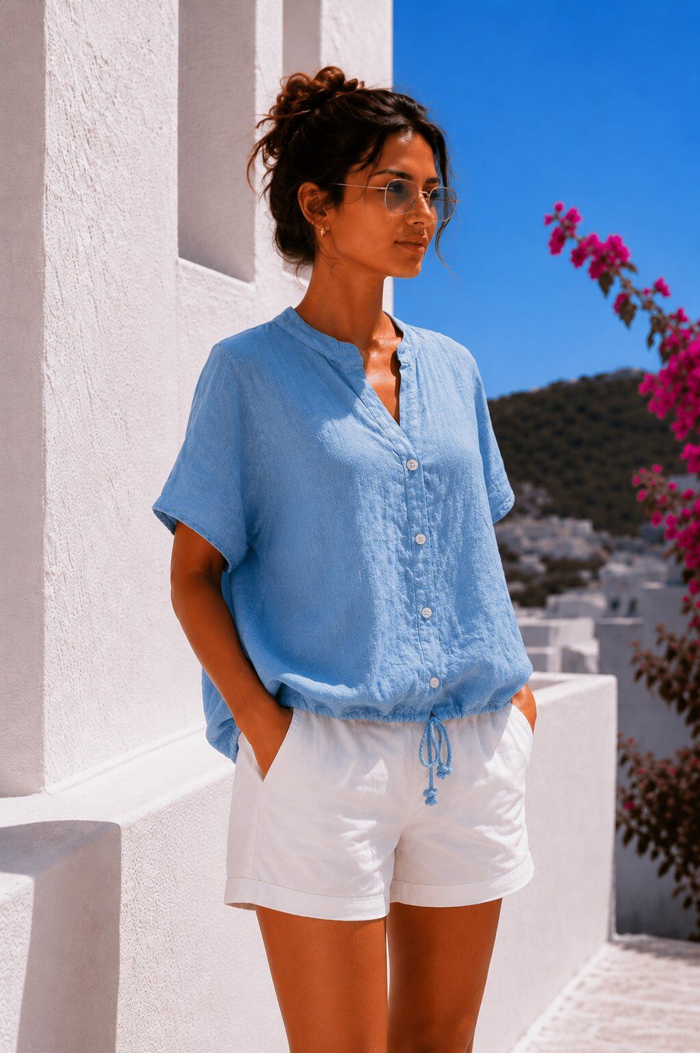 Wholesaler AMARIA - Women's Blouse with Elastic Waist – Made in Italy - 100% Linen