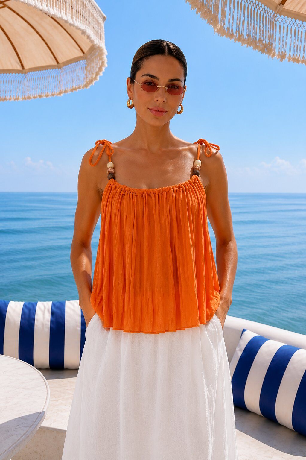 Wholesaler AMARIA - Trendy pleated top with thin straps - Viscose